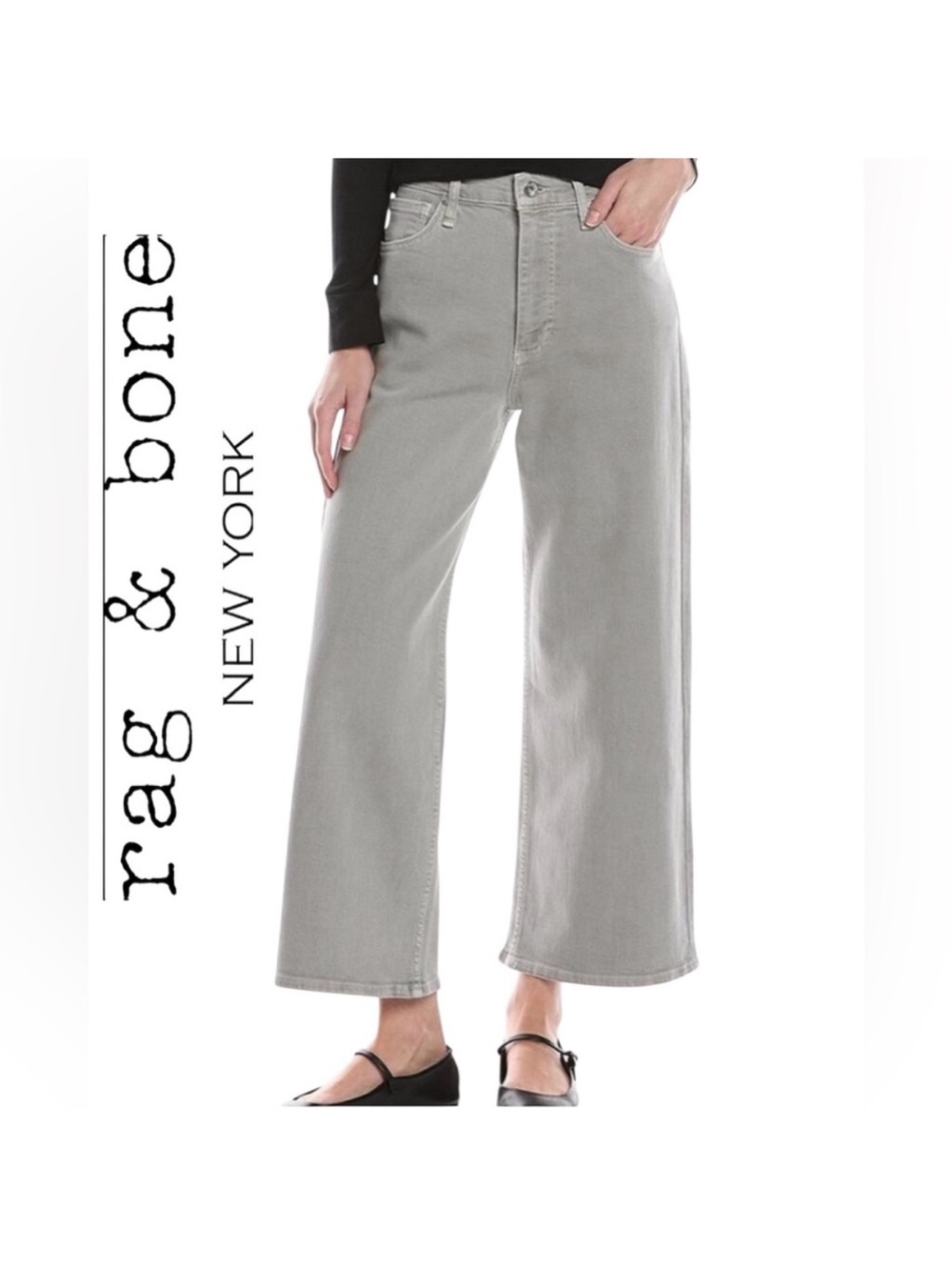 Rag & Bone The Andi High Waist Ankle Jeans Wide Leg Crop Lt. Gray Size 31